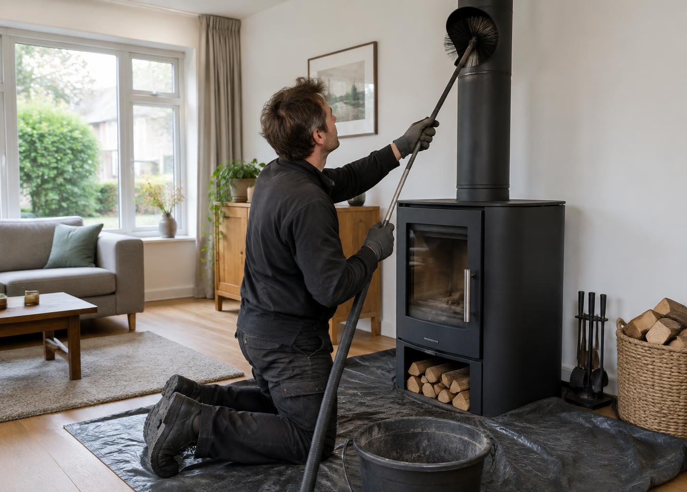 Houtkachel wordt geveegd