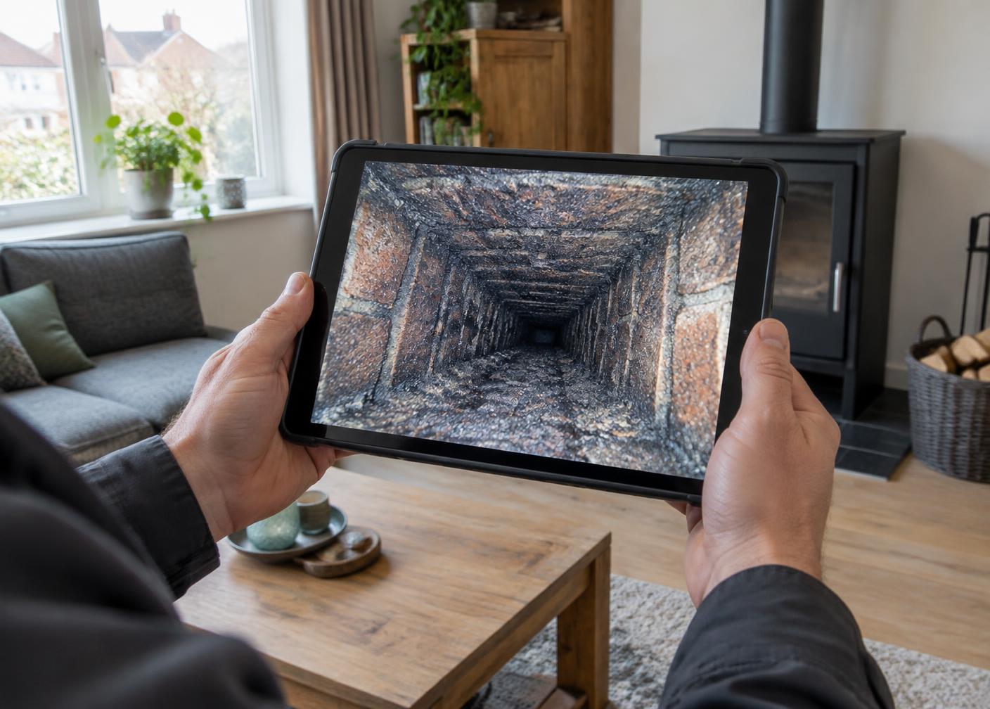 Camerabeeld van een rookkanaal op een tablet