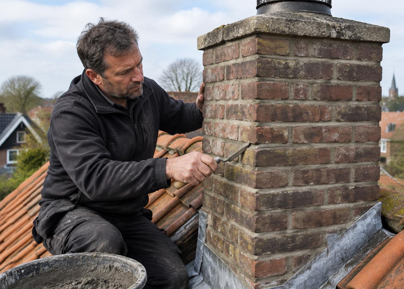 Voegwerk van een schoorsteen herstellen
